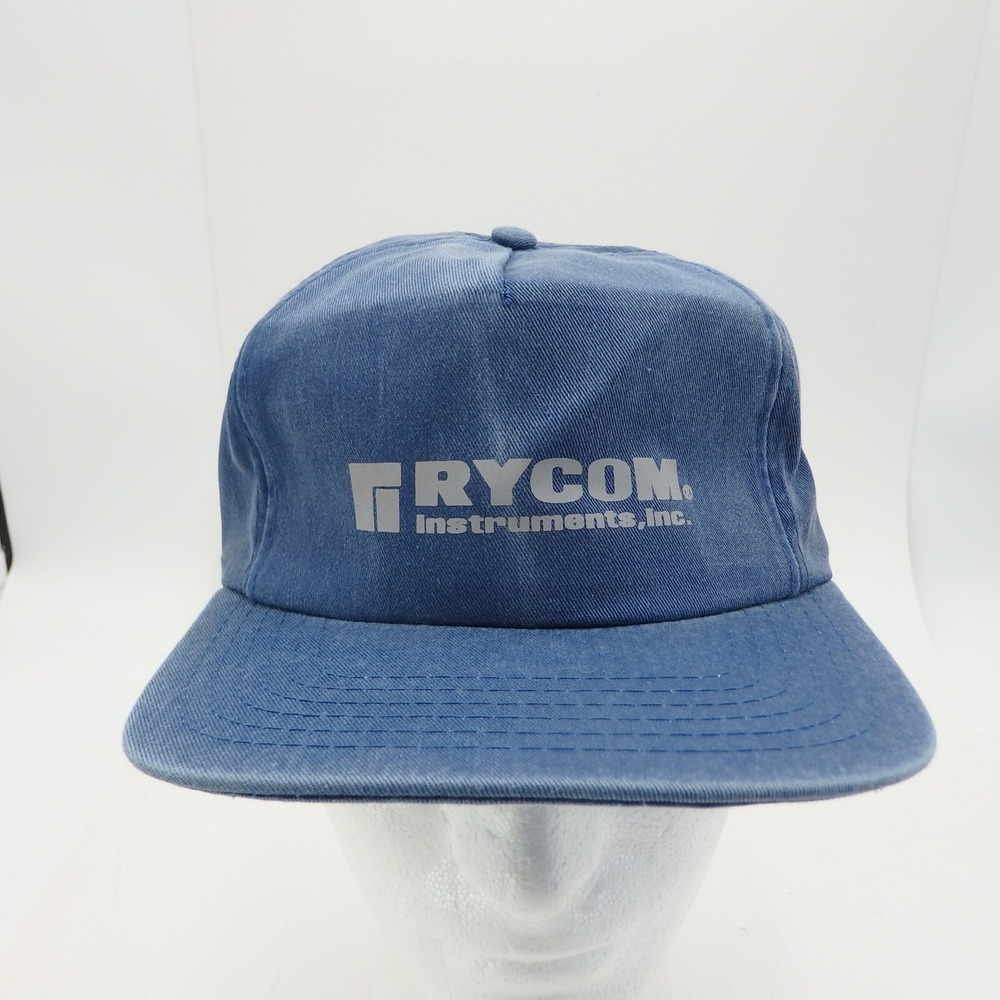 Vintage Raycom Instrument INC Strapback Hat Cap Adjustable 90s Blue Denim Look